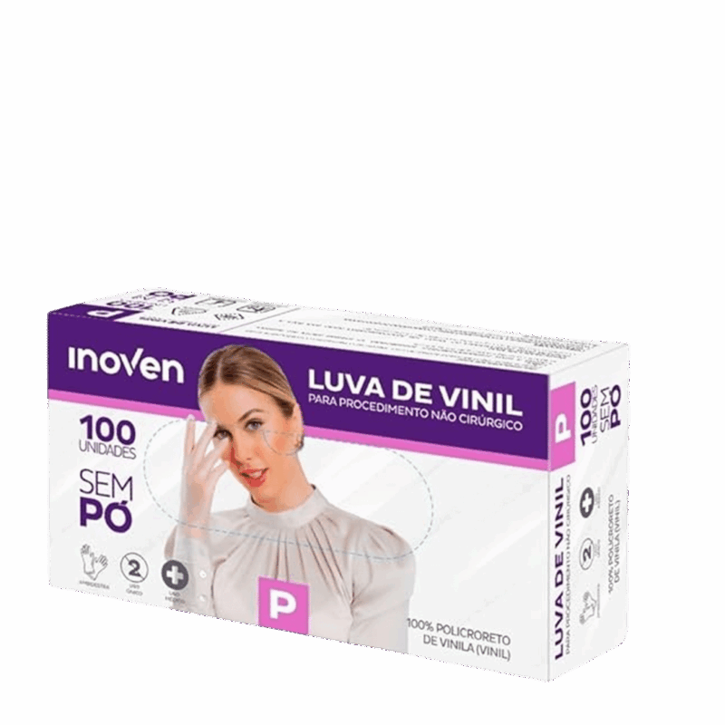 Luva Vinil Inoven sem pó P caixa com 100 unidades