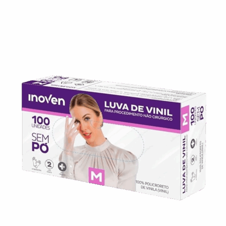 Luva Vinil Inoven sem pó M caixa com 100 unidades