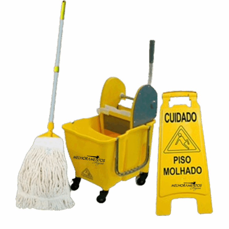 Kit 01 Bralimpia - Balde espremedor + cabo + garra + refil + placa sinalizadora - Bralimpia
