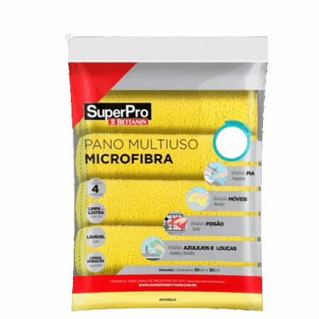 Pano Multiuso Microfibra Amarelo 30cmx30cm Superpro - Kit Com 4 Unidades