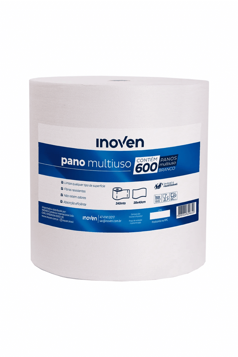 Pano Multiuso Rolo com 240m Branco Perflex com 600 panos de 28x40cm 35g/m² - INOVEN