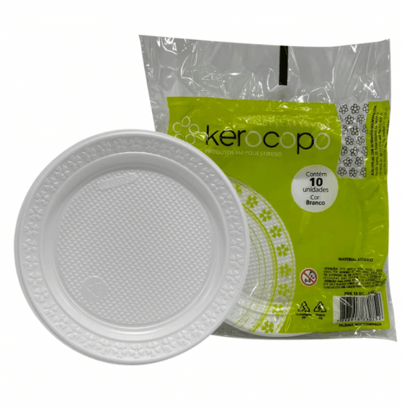 Prato descartável Raso Branco Kerocopo 15cm pcte 10 Un