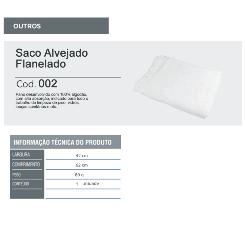 Saco Alvejado Flanelado - 42 X62 Cm - 01 Unidade (pano de chão) - Image 3