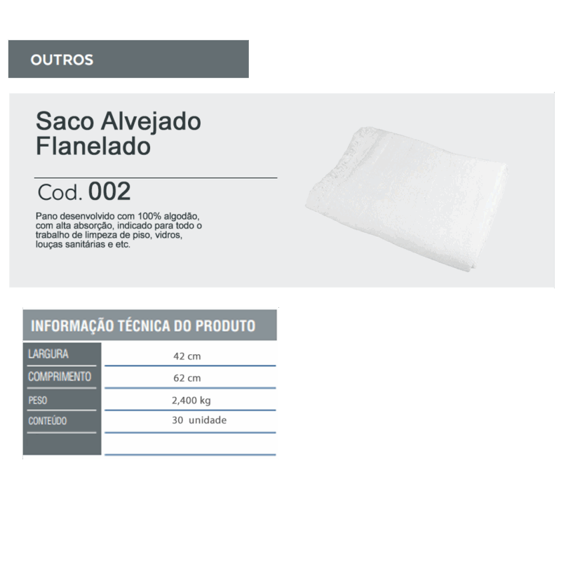 Saco Alvejado Flanelado - 42 X62 Cm - Fardo 30 Unidades (pano de chão) - Image 2
