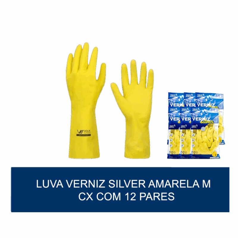 Luva de verniz silver Amarela M - com 12 pares - Image 2