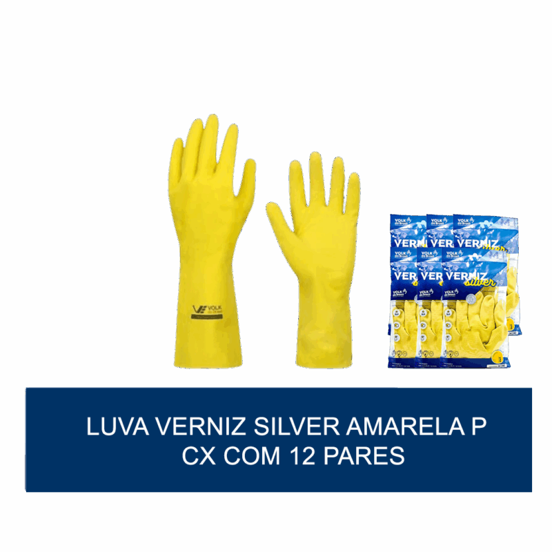 Luva de verniz silver Amarela P - com 12 pares - Image 2