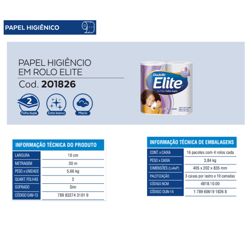 Papel Higiênico Rolo Dualette folha dupla c/ 64 rolos de 30m - Image 2