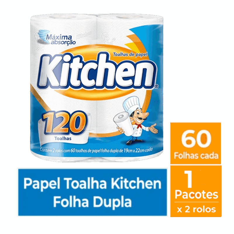 Toalha de papel em rolo kitchen pacote com 2 rolos - total 120 folhas - Image 2