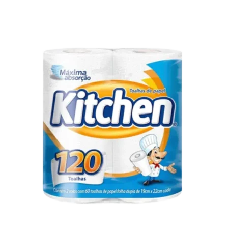 Toalha de papel em rolo kitchen pacote com 2 rolos - total 120 folhas