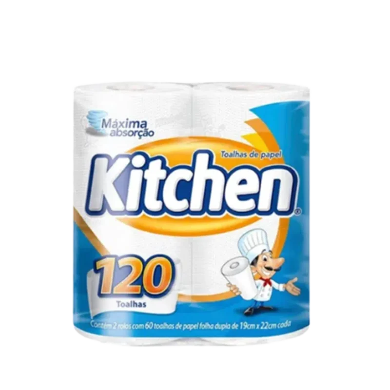 Toalha de papel em rolo kitchen pacote com 2 rolos - total 120 folhas