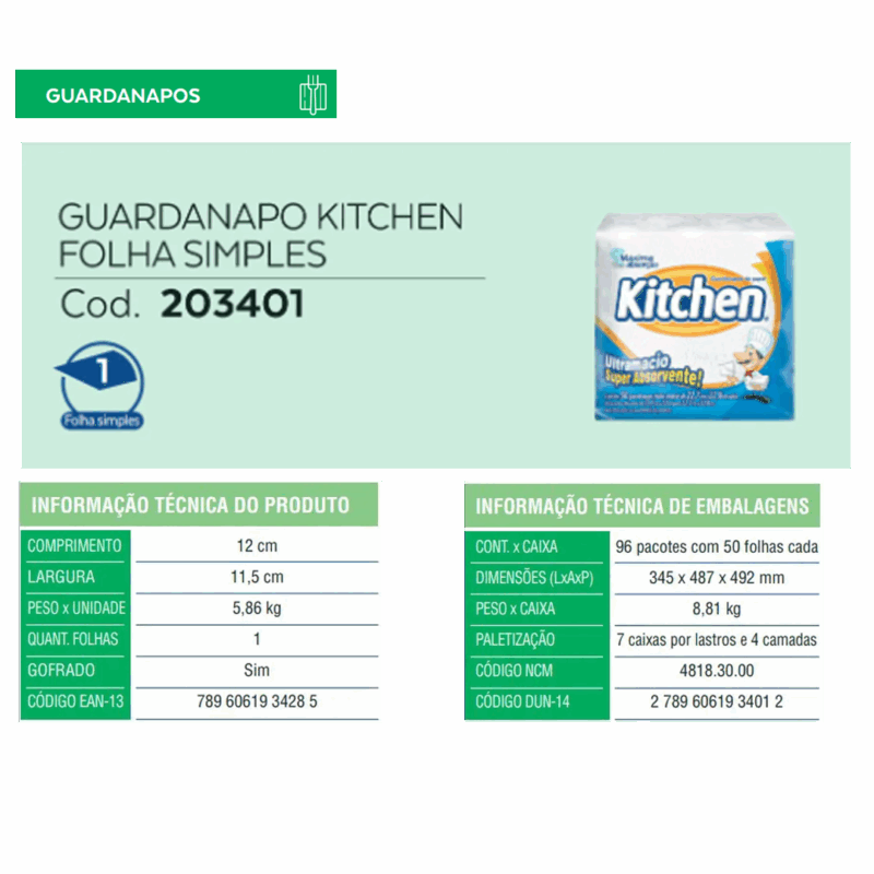 Guardanapo Kitchen Pequeno c/ 96 pacotes - Tamanho folha: 22,7x22,8 cm - Image 2