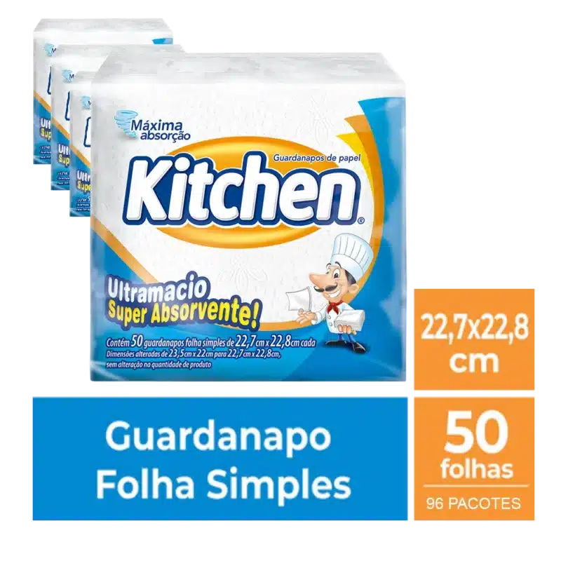 Guardanapo Kitchen Pequeno c/ 96 pacotes - Tamanho folha: 22,7x22,8 cm