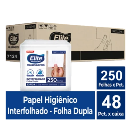 Papel Higiênico Interfolhado Folha Dupla c/ 48 pacotes de 250 folhas