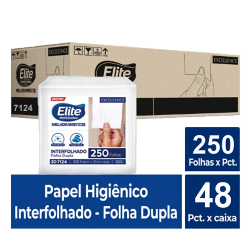 Papel Higiênico Interfolhado Folha Dupla c/ 48 pacotes de 250 folhas