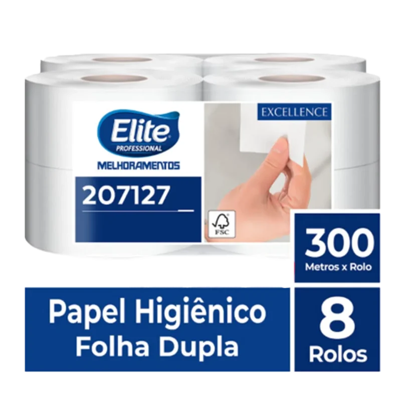 Papel Higiênico Rolo Melpaper Folha Dupla c/ 8 rolos de 300 metros