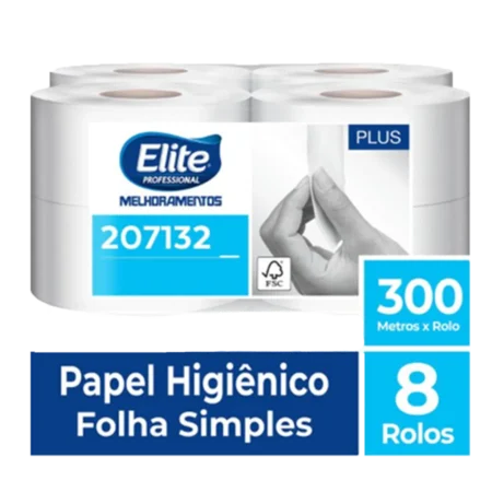 Papel Higiênico Rolo Suite Folha Simples c/ 8 rolos de 300 metros