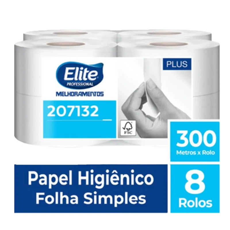 Papel Higiênico Rolo Suite Folha Simples c/ 8 rolos de 300 metros