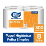 Papel Higiênico Rolo Snack Folha Simples c/ 8 rolos de 300 metros