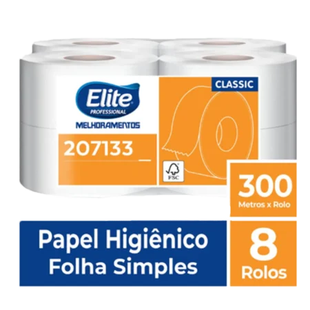 Papel Higiênico Rolo Snack Folha Simples c/ 8 rolos de 300 metros
