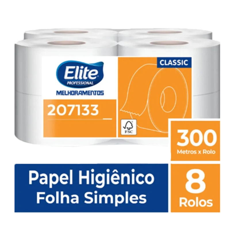 Papel Higiênico Rolo Snack Folha Simples c/ 8 rolos de 300 metros