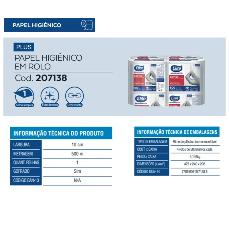 Papel Higiênico Rolo Plus Folha Simples c/ 4 rolos de 500 metros - Image 3