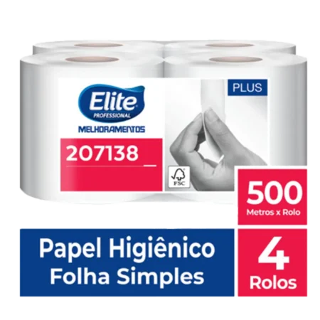 Papel Higiênico Rolo Plus Folha Simples c/ 4 rolos de 500 metros