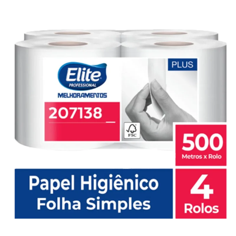 Papel Higiênico Rolo Plus Folha Simples c/ 4 rolos de 500 metros