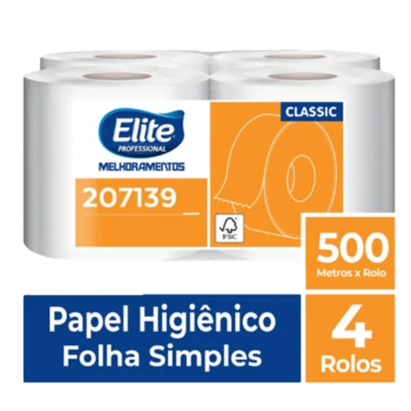 Papel Higiênico Rolo Classic Folha Simples c/ 4 rolos de 500 metros