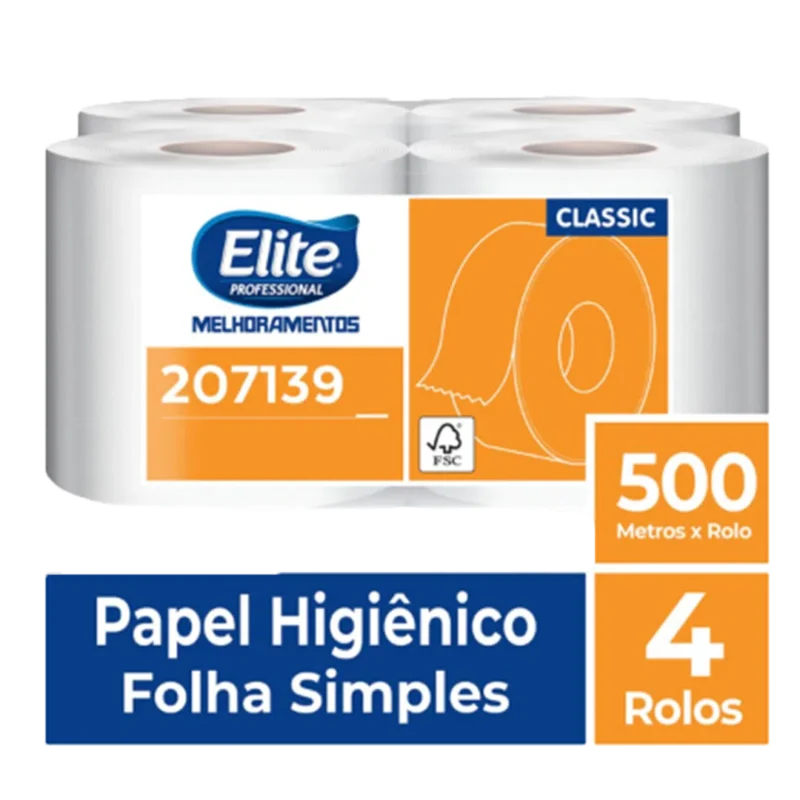 Papel Higiênico Rolo Classic Folha Simples c/ 4 rolos de 500 metros