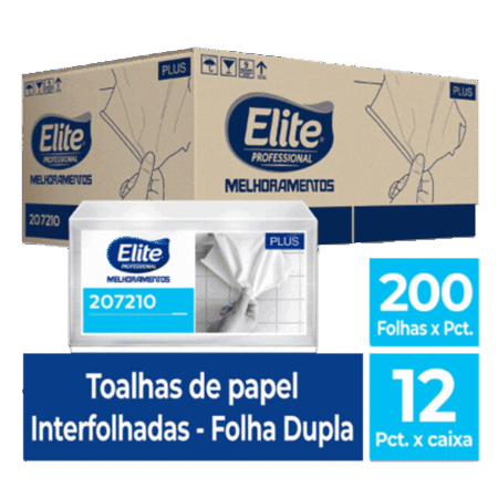 Toalha de Papel Interfolhado Plus - Folha Dupla c/ 12 pacotes de 200 folhas