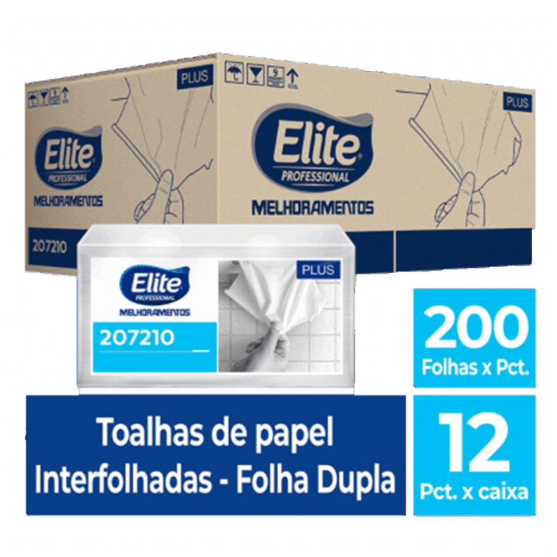 Toalha de Papel Interfolhado Plus - Folha Dupla c/ 12 pacotes de 200 folhas