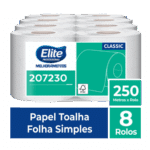Toalha de Papel Rolo Classic - Folha Simples 8 rolos de 250 metros