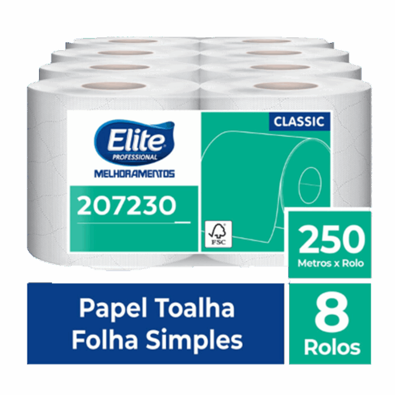 Toalha de Papel Rolo Classic - Folha Simples 8 rolos de 250 metros