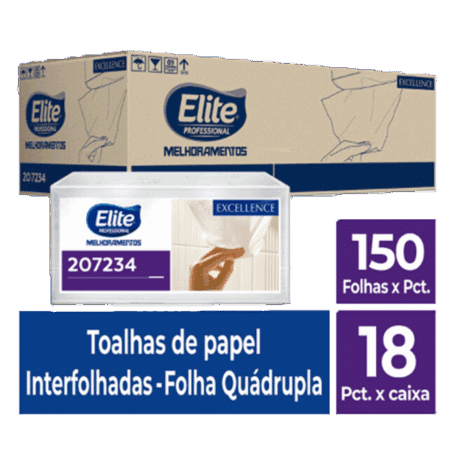 Toalha de Papel Interfolhado Excellence - Folha Quadrupla c/ 18 pacotes de 150 folhas