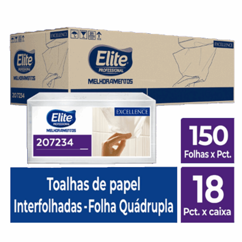 Toalha de Papel Interfolhado Excellence - Folha Quadrupla c/ 18 pacotes de 150 folhas