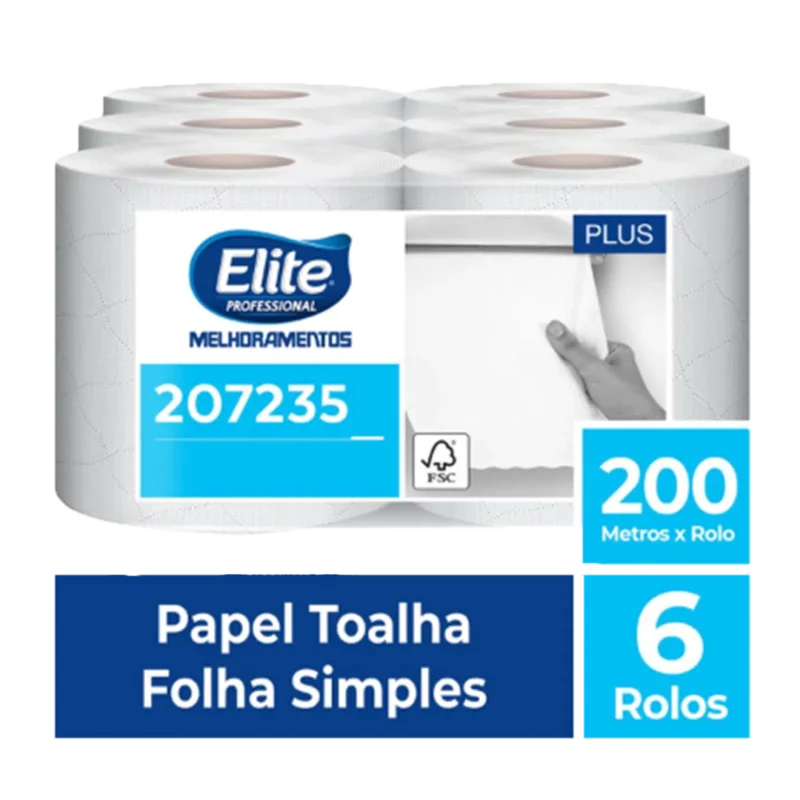 Toalha de Papel Rolo - Folha Simples c/ 6 rolos de 200 metros