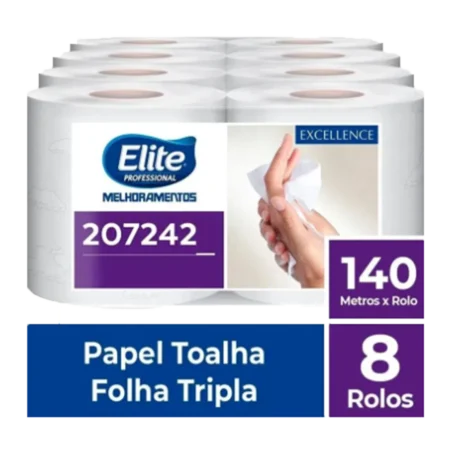 Toalha de Papel Rolo - Folha Tripla c/ 8 rolos de 140 metros