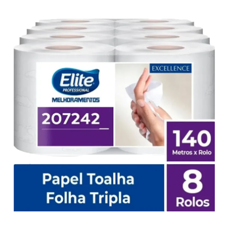 Toalha de Papel Rolo - Folha Tripla c/ 8 rolos de 140 metros