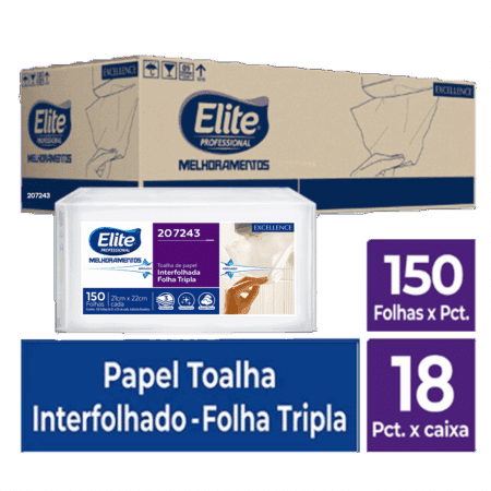 Toalha de Papel Interfolhado Excellence - Folha Tripla c/ 18 pacotes de 150 folhas