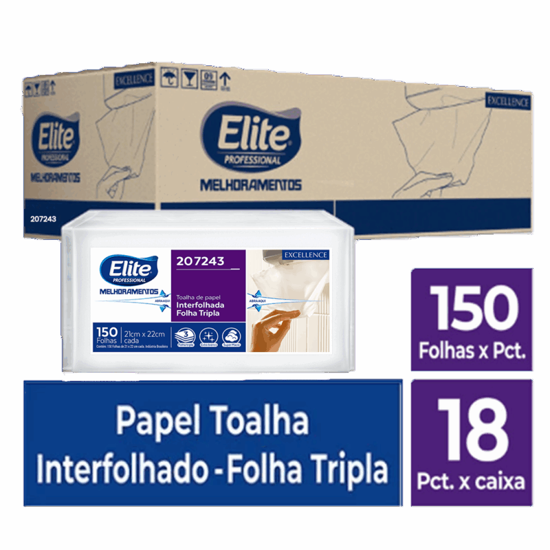 Toalha de Papel Interfolhado Excellence - Folha Tripla c/ 18 pacotes de 150 folhas