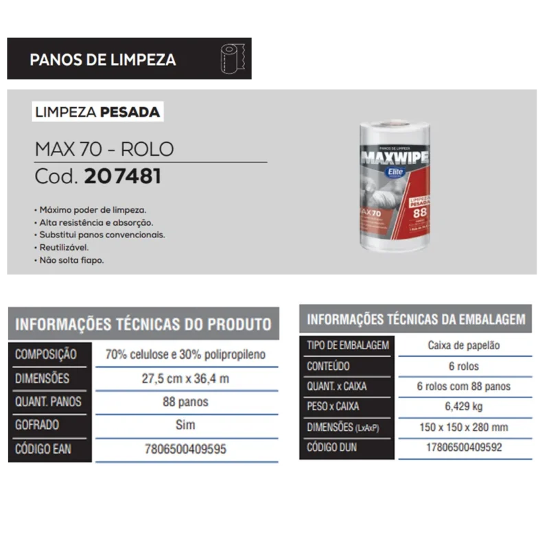 Toalha Papel Rolo Maxwipe Max70 c/ 6 pacotes de 88 folhas - Image 2