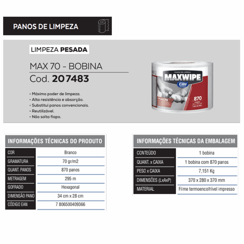 Toalha Papel Bobina Maxwipe Max 70 c/ 870 folhas - Image 2