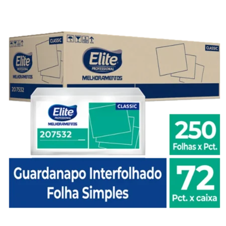 Guardanapo Interfolhado Suite Folha Simples c/ 72 pacotes de 250 folhas - Tamanho folha: 10 x 21 cm
