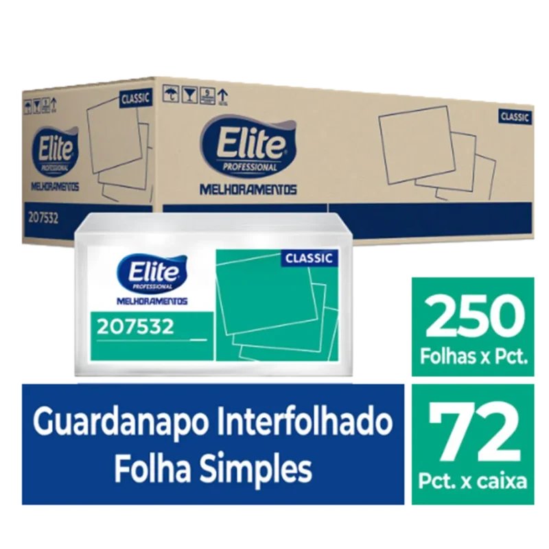 Guardanapo Interfolhado Suite Folha Simples c/ 72 pacotes de 250 folhas - Tamanho folha: 10 x 21 cm