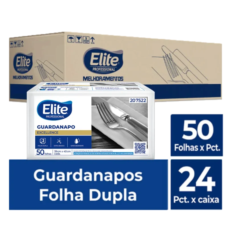 Guardanapo Folha Dupla Excellence c/ 24 pacotes de 50 folhas - Tamanho:39 x 40 cm
