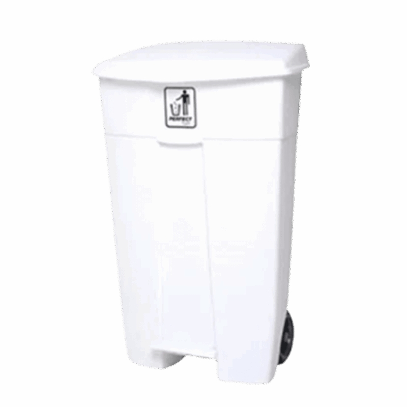 Lixeira Branca Com Pedal e Rodas 100L Perfect