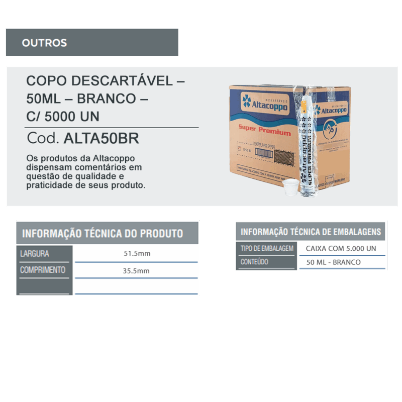 Copo Descartável - 50ml - Branco - c/ 50 pacotes de 100 un - Image 3