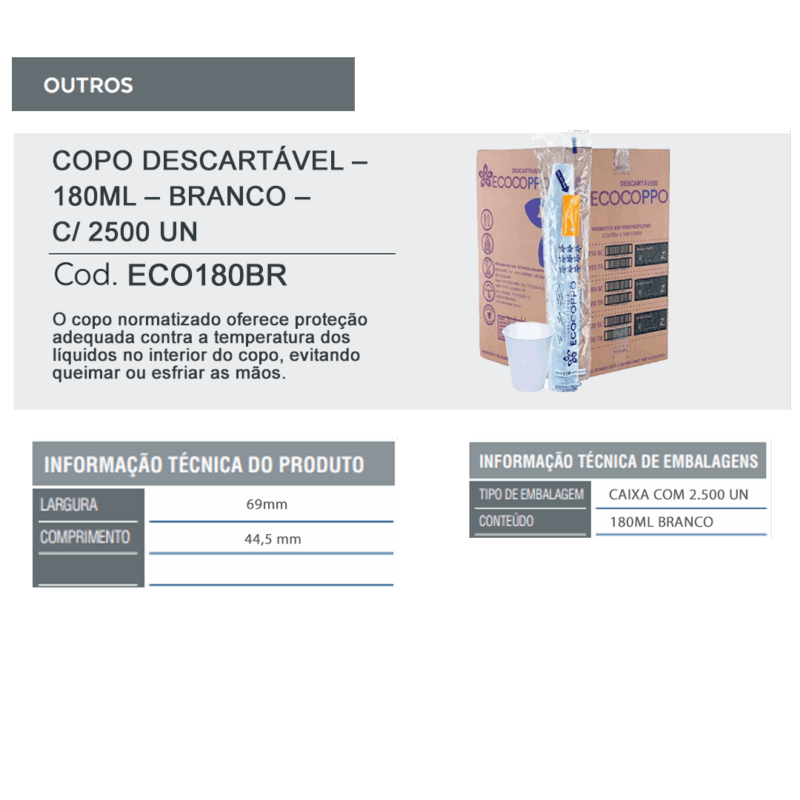 Copo Descartável - 180ml - Branco - c/ 25 pacotes de 100 un - Image 3