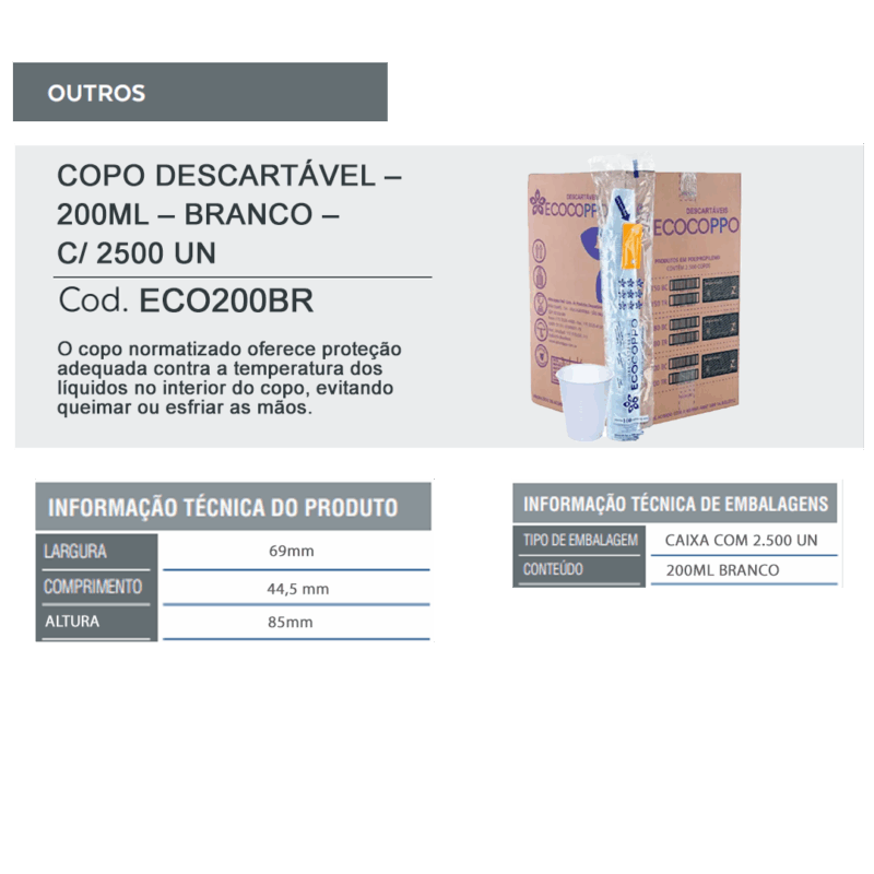 Copo Descartável - 200ml - Branco - c/ 25 pacotes de 100 un - Image 3