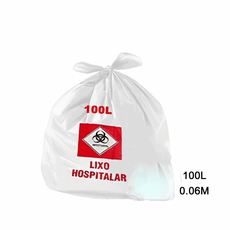 Saco para lixo hospitalar branco 100L 0.06m com 100 unidades